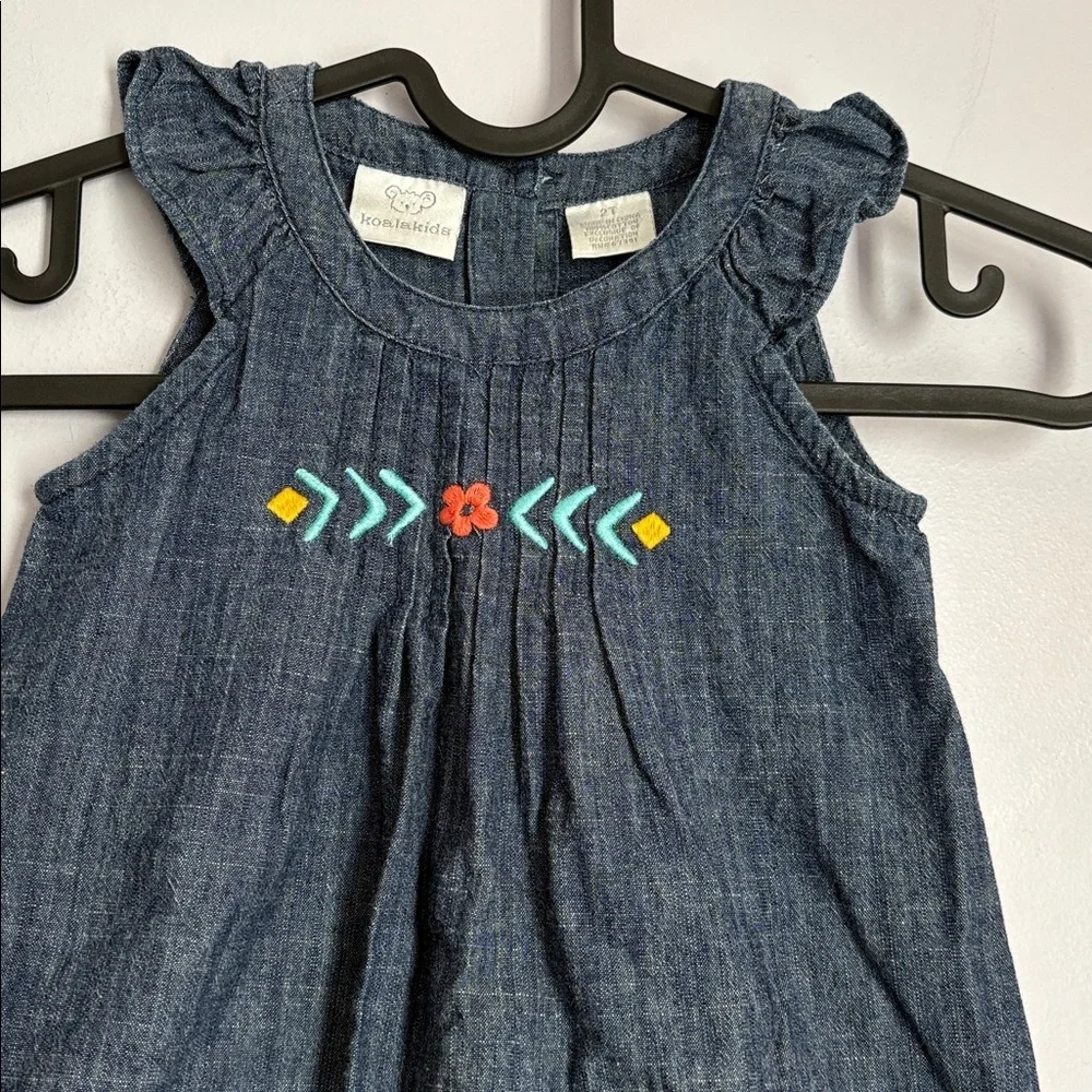 Koala Kids Chambray Denim Southwest Embroidered Dress size 2T Crochet Trim
